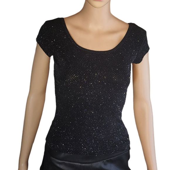 XOXO Shirt Vintage Sparkles Short Sleeve Scoop Neck Black Womens Size small - Picture 1 of 14
